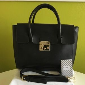 Furla Metropolis black leather satchel